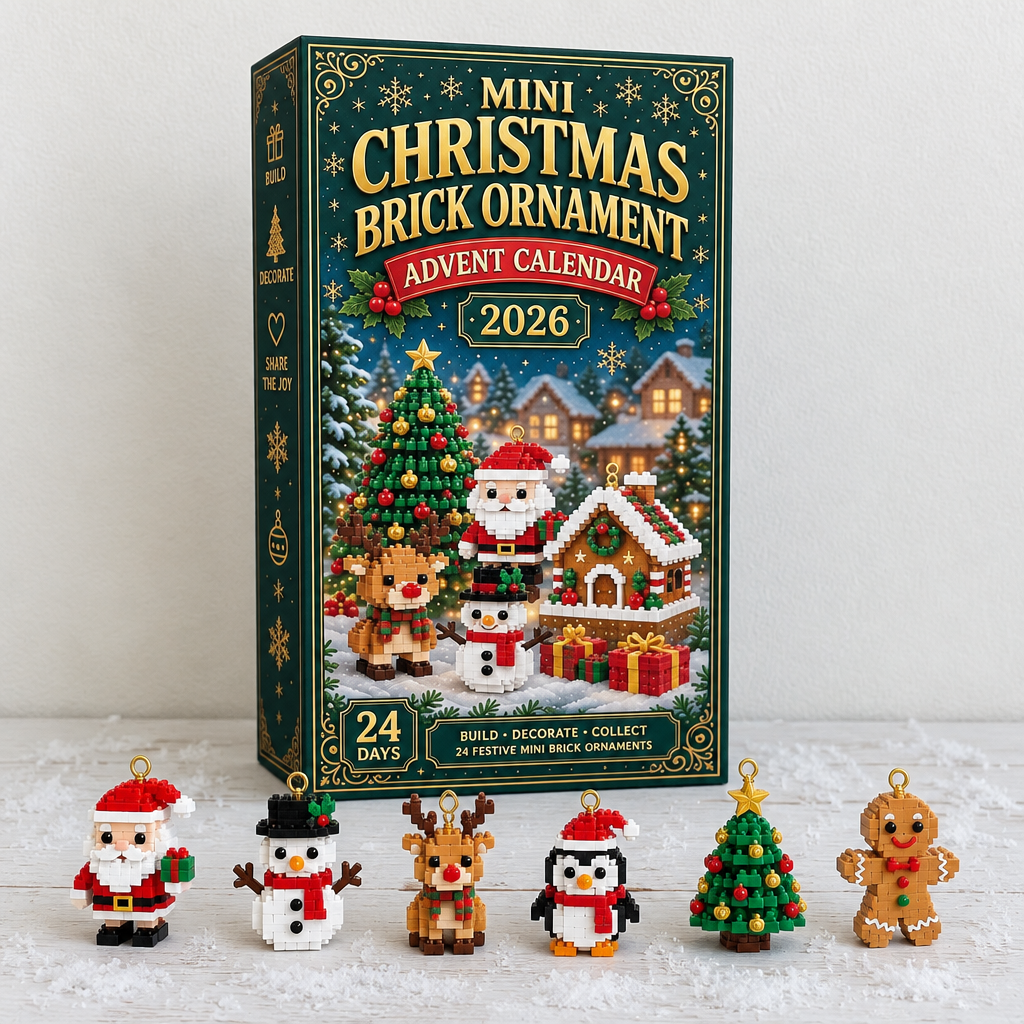 Mini Christmas Brick Ornament Advent Calendar with six finished ornaments