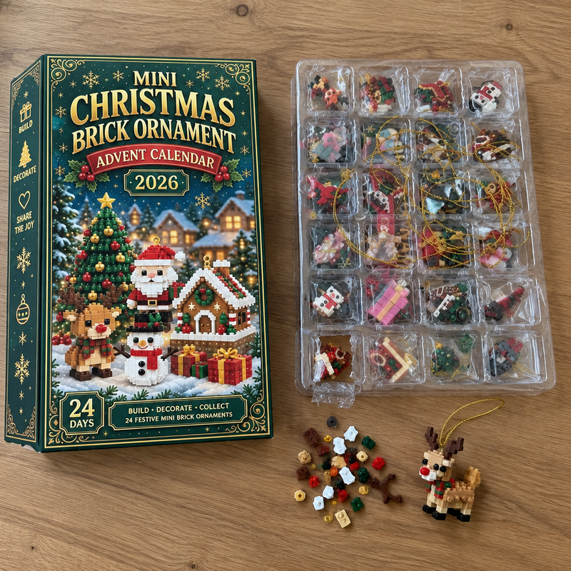 Inside the advent calendar: 24 numbered compartments of mini bricks