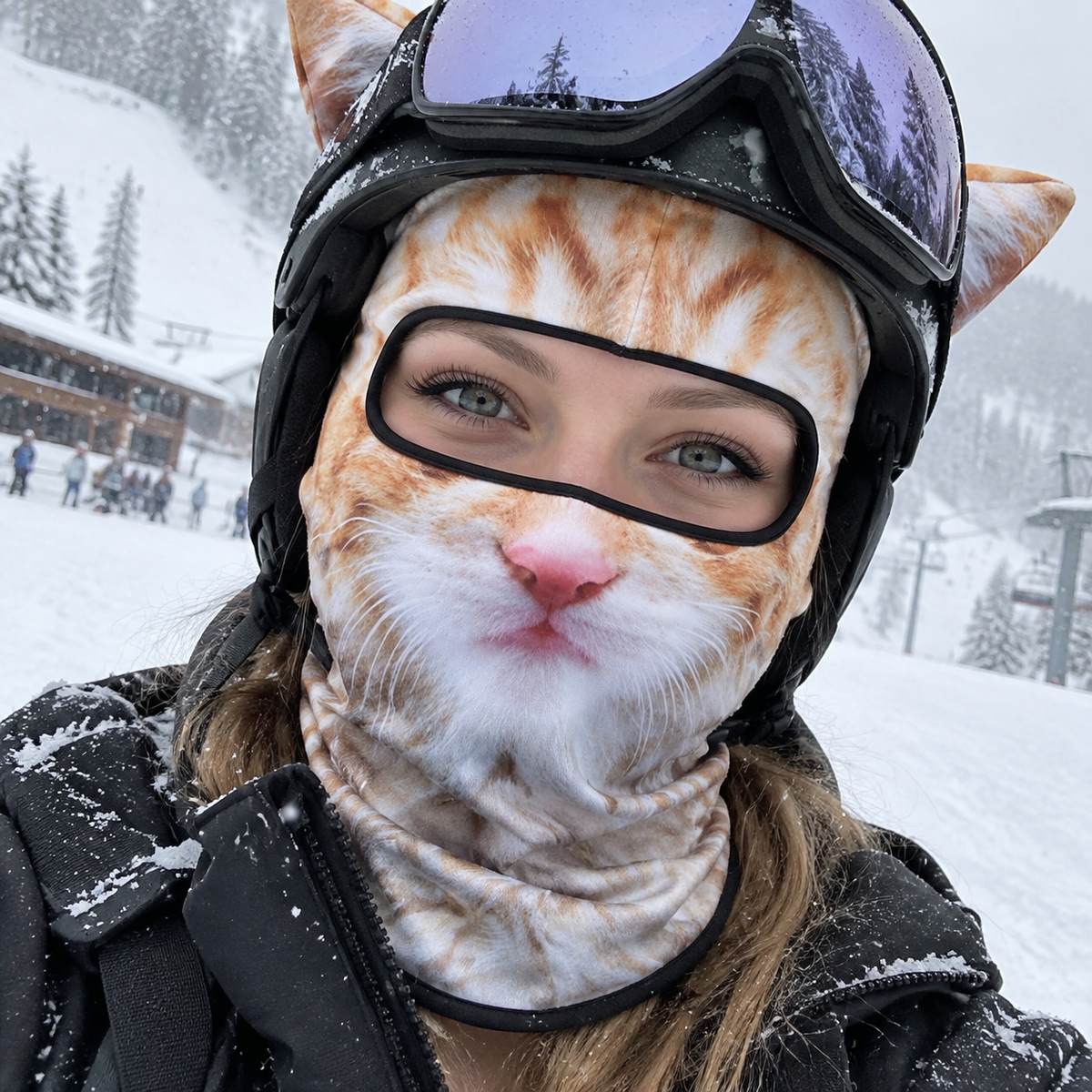 Close-up of the Cool Cat Ski Mask with eyes showing