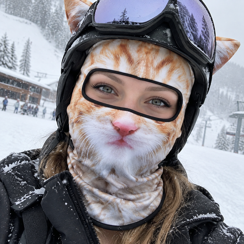 Close-up of the Cool Cat Ski Mask with eyes showing