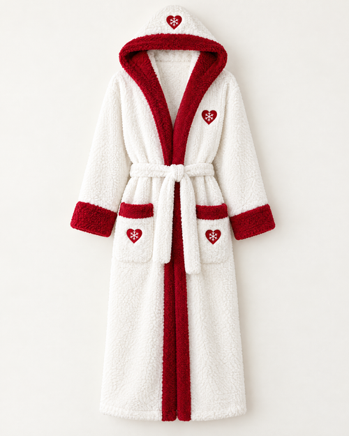 Icee Freaks Heated Nurse Robe, white sherpa with crimson trim